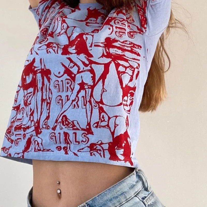 

Женская футболка с коротким рукавом, круглым вырезом и принтом