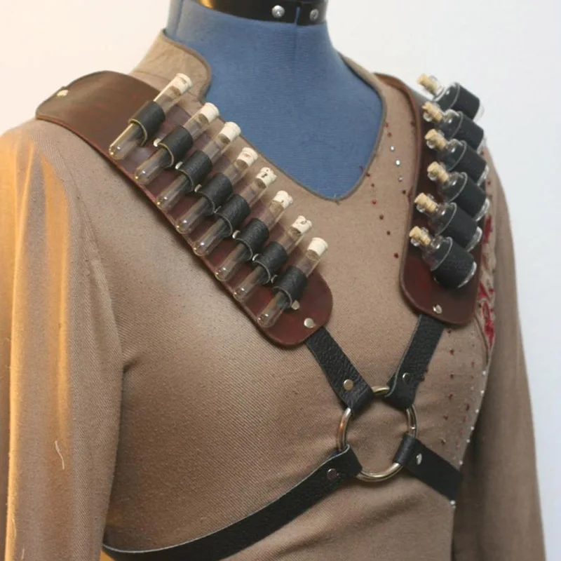 

Steampunk Alchemist Shoulder Chest Harness Witch Wizard Costume Armor Renaissance Gothic Tops Accessory Larp Ring Sash Pauldrons