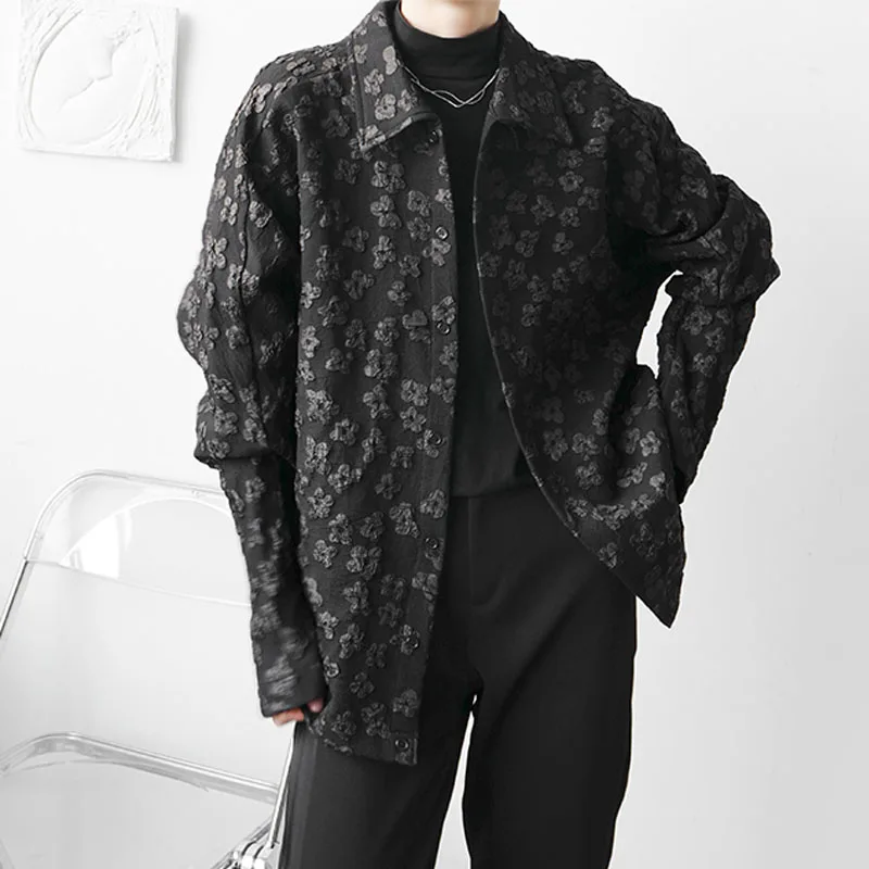 

Men 3D Lace Flower Loose Casual Long Sleeve Shirt Man Streetwear Korean Style Office Trend Fashion Shirt Cardigan Top
