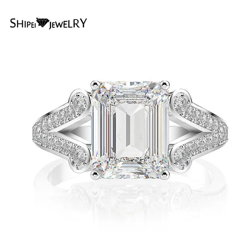 

Shipei Fashion 925 Sterling Silver White Emerald Greated Moissanite Gemstone Wedding Fine Jewelry Engagement White Gold Rings