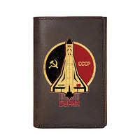 genuine leather wallet for men classic cccp soviet space force printing card holders male short purse high quality
