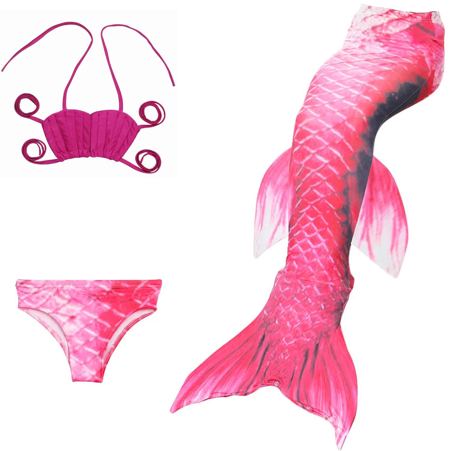 3PCS SET NO MONOFIN Модные детские купальники с хвостом русалки+ бикини для девочек от 4 до 12 лет, детская одежда для девочек, летние комплекты, костюм для девочек - Цвет: 3PCS SET NO MONOFIN