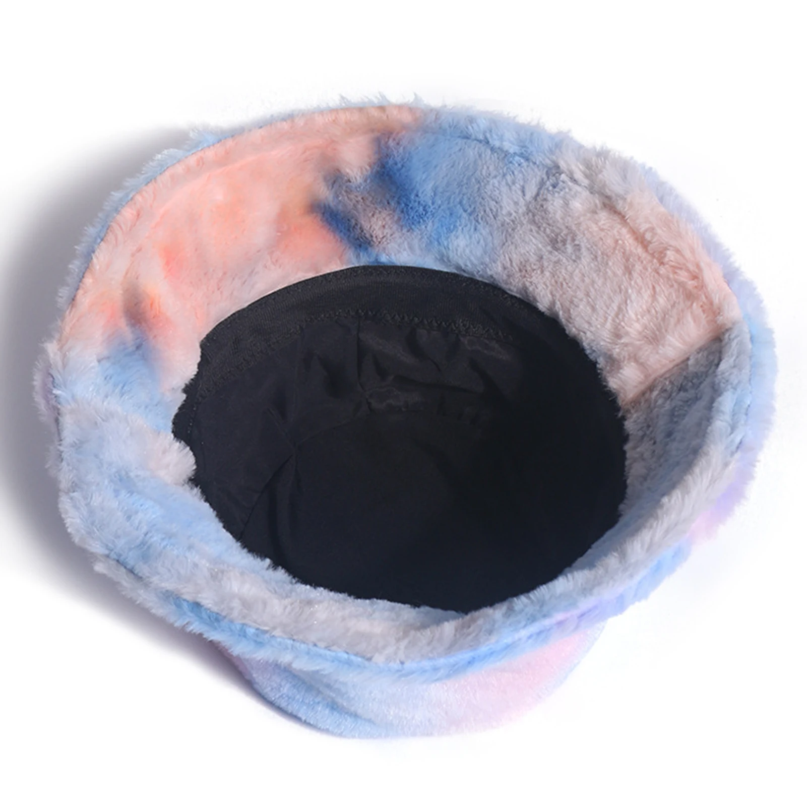 

Fashion Women Plush Winter Warm Keeping Rainbow Tie Dye Cap Fisherman Bucket Hat Cute Tie Dye Color Plush Fisherman Hat