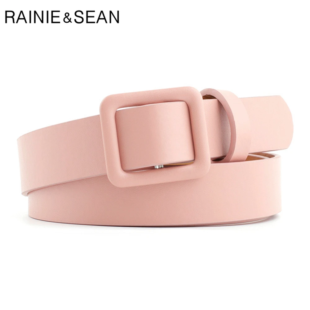 

RAINIE SEAN Pink Women Belt No Holes Waist Belt Female Solid Solid Red Black Camel White Girls Belt Fashion Accessories