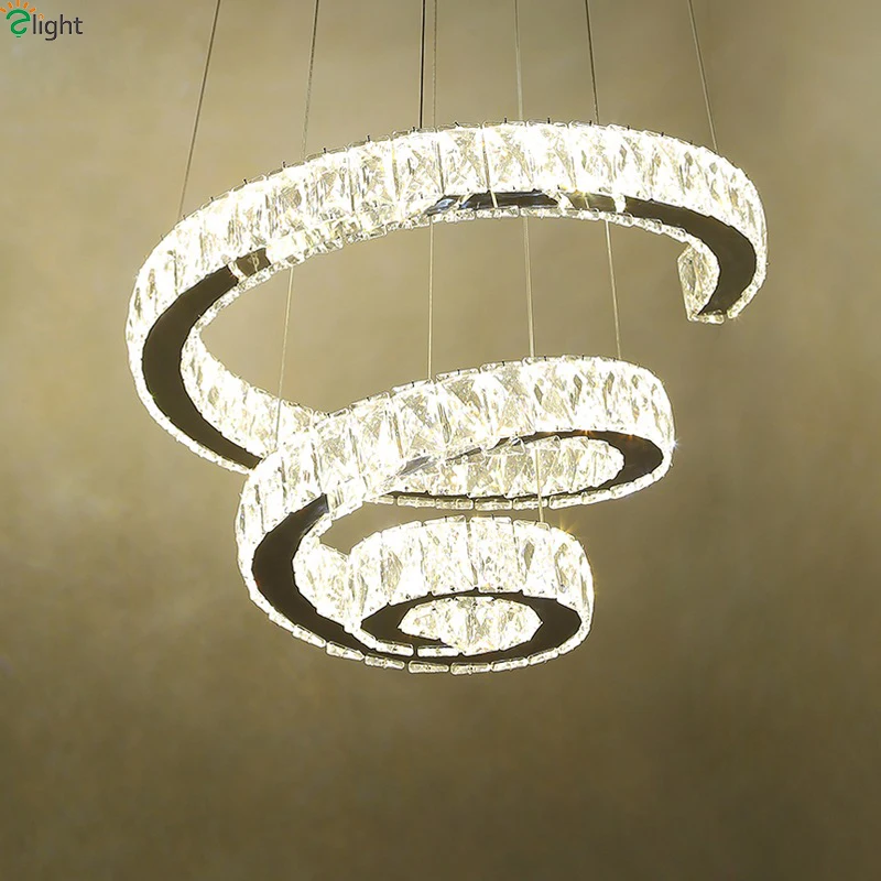 売る 近代的な光沢クリスタルledシャンデリア照明スパイラル金属ダイニングルームledペンダントシャンデリアライトledランプ備品ハンギング