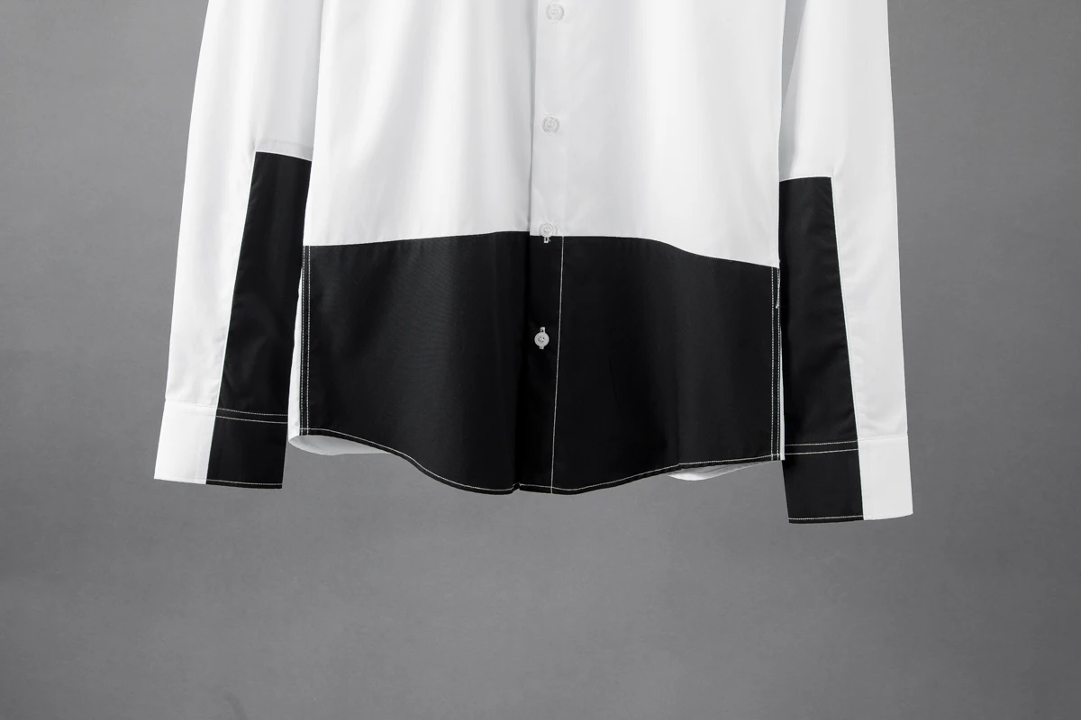 Minglu протектор для мужчин рубашка роскошные черный белый цвет комбинированное