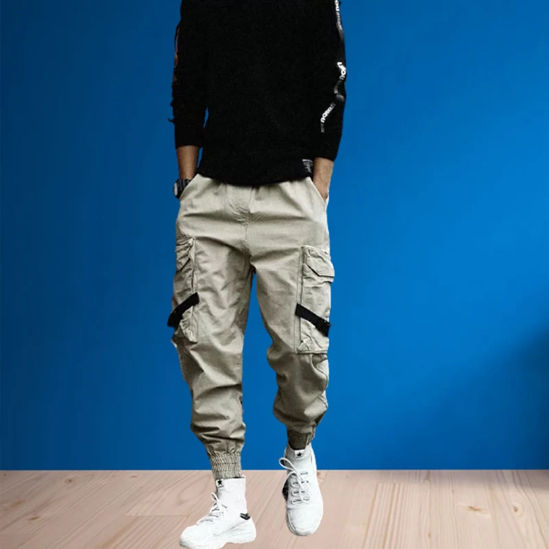 

Men's Solid Color Trousers Hip Hop Breathable Casual Pants Elastic Waist Loose Comfortable Linen Trousers