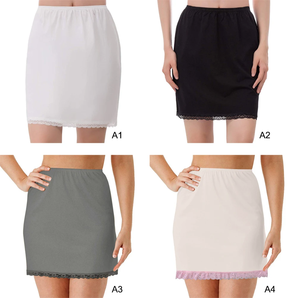 

Women Elastic Waist Half Slip Petticoat Skirts Underskirt Lady Crinoline Milk Silk White Lace Commuter Office Ladies Basic Skirt