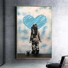 Современный художественный холст с граффити, картина с изображением девушки, сердца, синего цвета, картина на стену, картина для гостиной, домашний декор