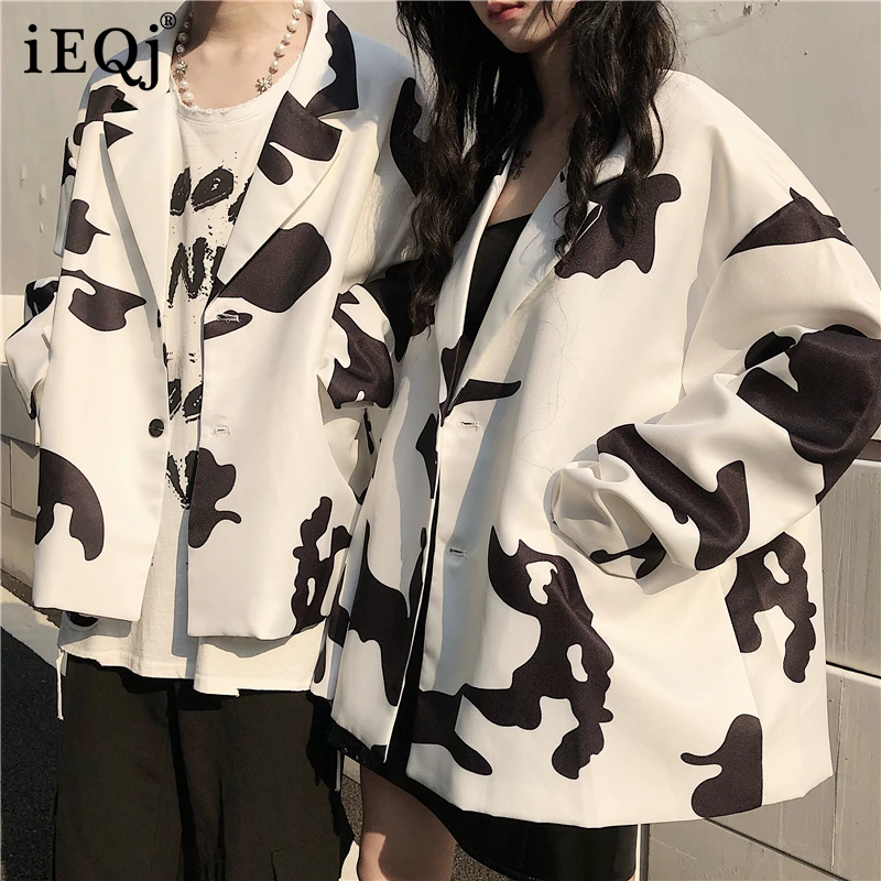 

IEQJ 2021 New Arrivals Korean Fashion Suit Coat Women's Autumn Printed Cow Couple Models Loose Version Brief Ins Popular 3T1310