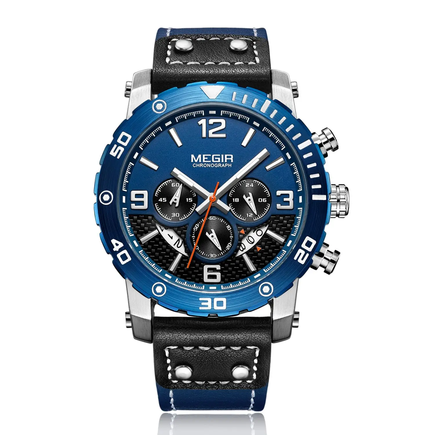 

New MEGIR ML2084 Man Fashion Designers Chronograph Watch Leather Belts Alloy Case Male Quartz Wristwatch 3ATM Auto-Date Function