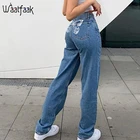 Женские джинсы с бабочкой Waatfaak, голубые винтажные мешковатые джинсы с принтом бабочки, брюки-карго с карманами и высокой талией в стиле пэчворк 90-х