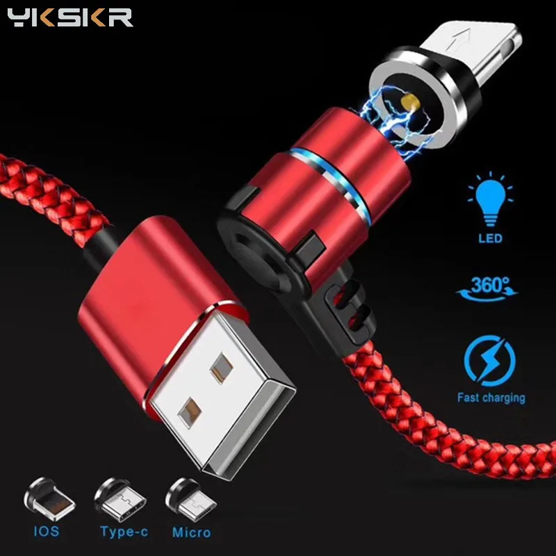 

Magnetic Charger USB Cable For iPhoneXR 11 Samsung S20 Huawei P40 LED 90 Degree Fast Charging Magnetic Micro USB C Type C Cables