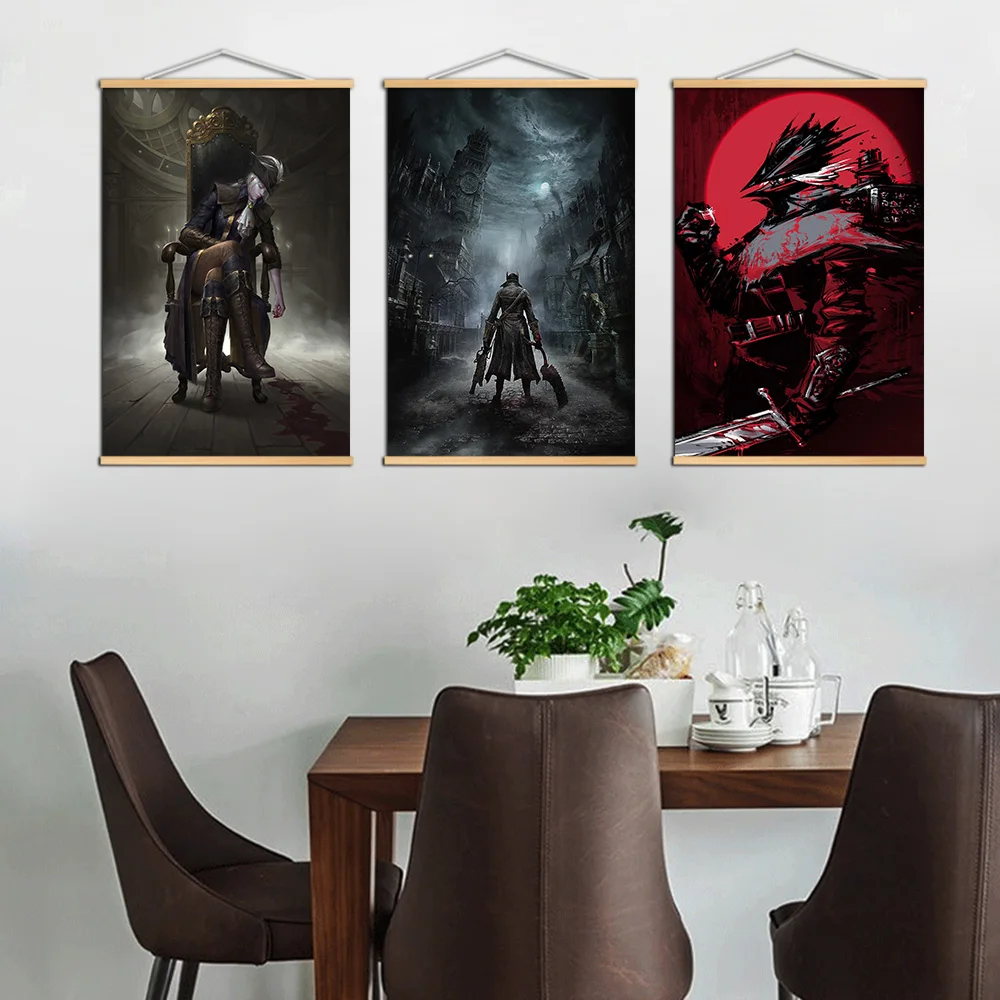 

Постеры и принты на холсте видеоигра Bloodborne Hunter, Настенная картина с прочным деревянным витком