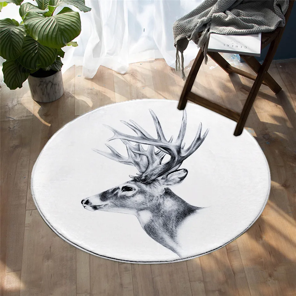 

BeddingOutlet Elk Nordic Large Carpet for Bedroom Moose Living Room Rug Animal Reindeer White Non-slip Area Rug Sketch Art Mat