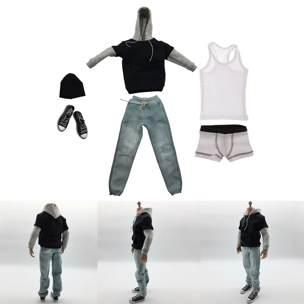 1/6 мужская толстовка с длинным рукавом джинсы парусиновая обувь жилет и нижнее