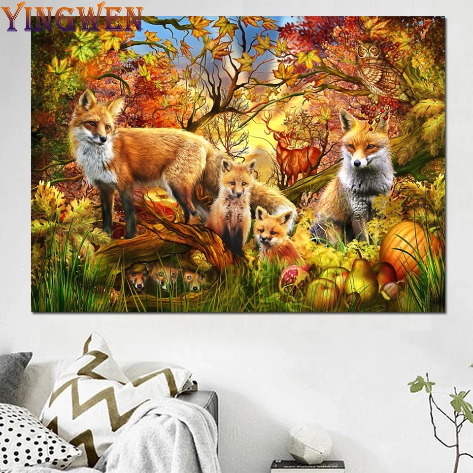 

New Arrivals 5D Diy Diamond Painting Forest Foxes Handmade Mosaic Full Diamond Embroidery Cross Stitch Diamond Art Home Decor