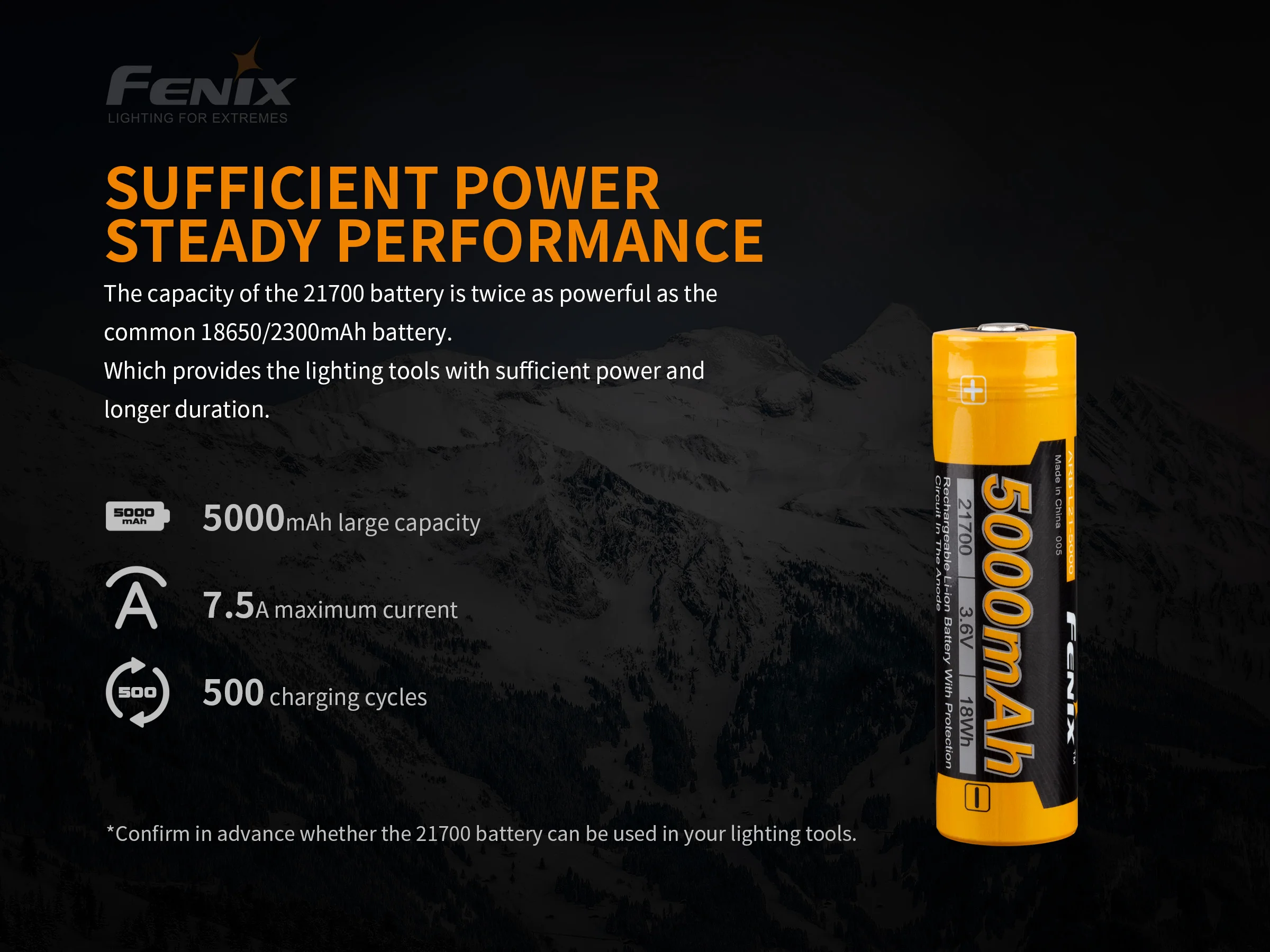 Fenix ARB-L21-5000 5000mAh 21700 rechargeable Li-ion battery