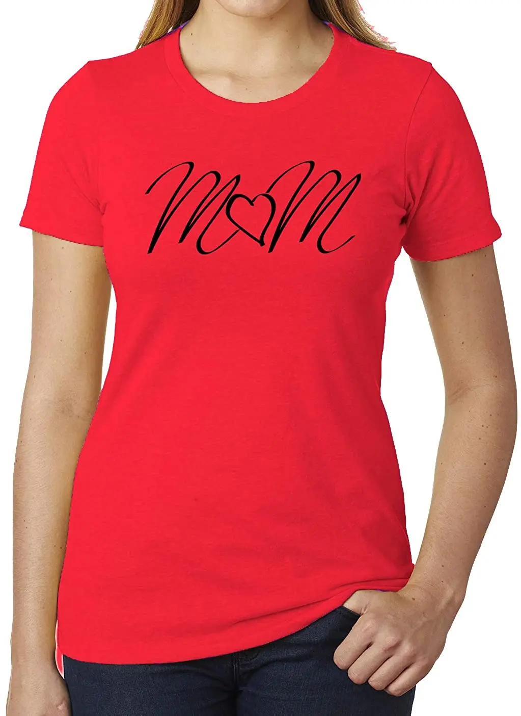 

Mom with Heart Woman's Short Sleeve T-Shirts Cute Shirts New Arrivals Summer 2020 Pure Cotton Breathable Crew Neck Tshirt