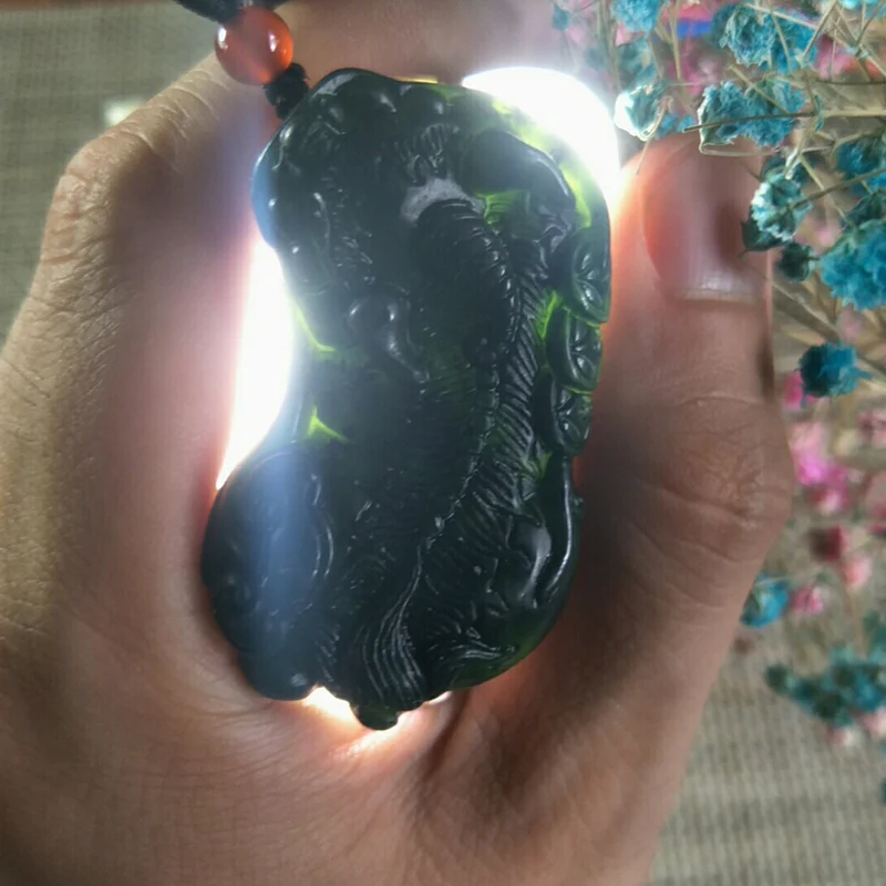 

Natural Black-Green Jade Wealth Pi Xiu Jade Pendant Jewelry Lucky Exorcise Evil Spirits Safety Auspicious Charms Fine Jewelry
