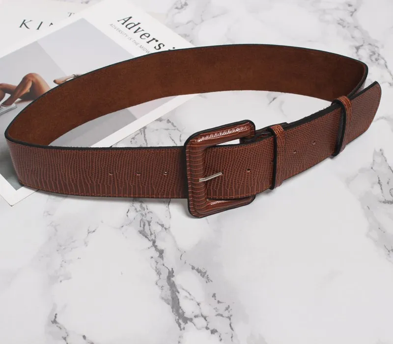 C Дизайн Ceinture большой Femme кожаный широкий женский поясной ремень модная квадратная игла с пряжкой корсет черный коричневый пояс для платья - Цвет: C