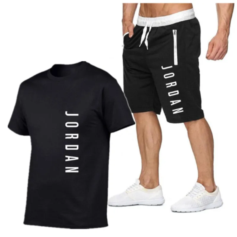 

2021 Summer Quick dry Men's T-shirt Fashion High Quality Brand Cotton Sports T-Shirt + Shorts Set Running Hip Hop Tracksuits