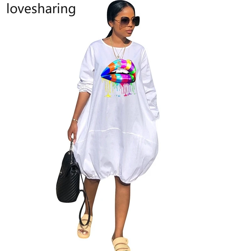 Свободное платье футболка размера плюс женская уличная одежда с принтом черное