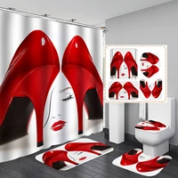 Red High Heels Print Shower Curtains Set Cosmo Lady Style Waterproof Bath Mats Rugs for Bathroom Soft Lid Cover Home Decoration