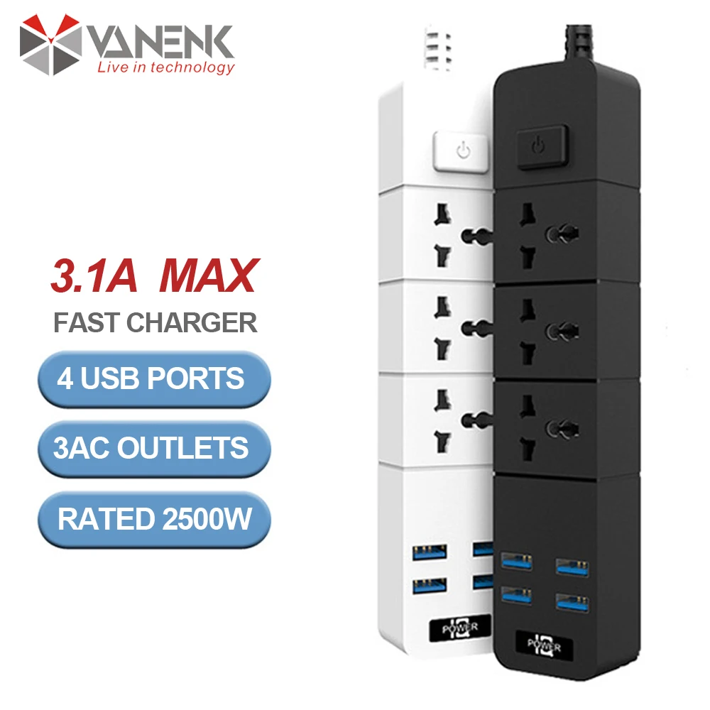 Samrt удлинитель с USB удлинителем розетка 3 1a зарядное устройство порты Длина шнура 2