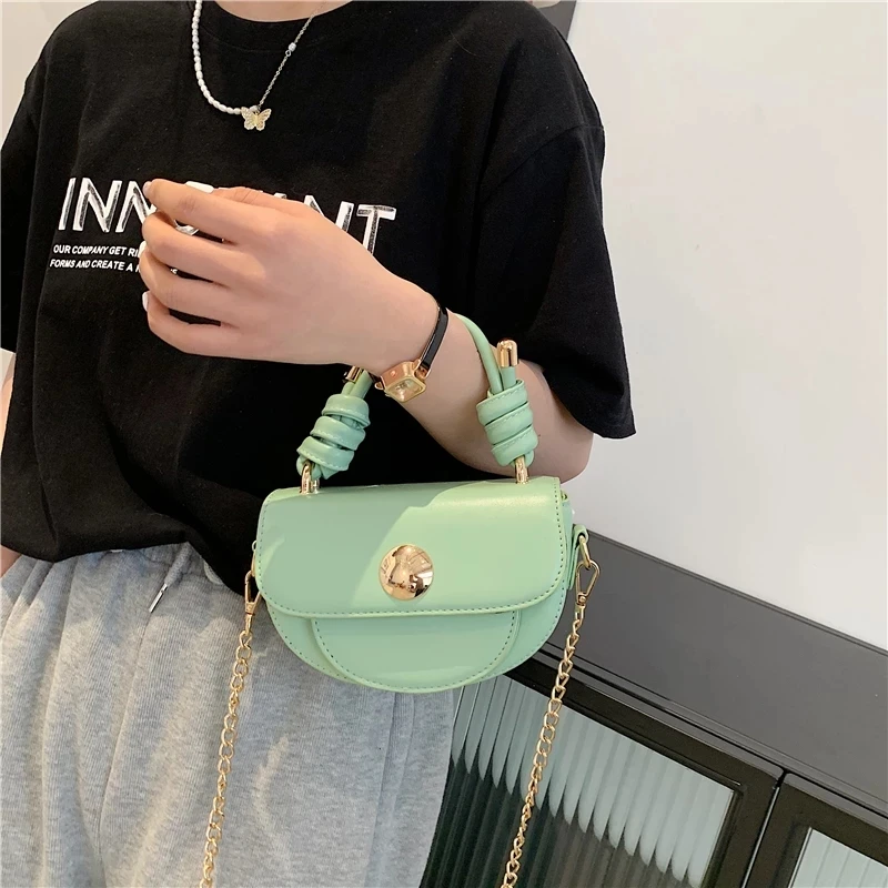 

Summer Mini Totes Mini PU Leather Saddle Crossbody Bags for Women 2021 Brand Fashion Chain Shoulder Handbags and Purses 5colour