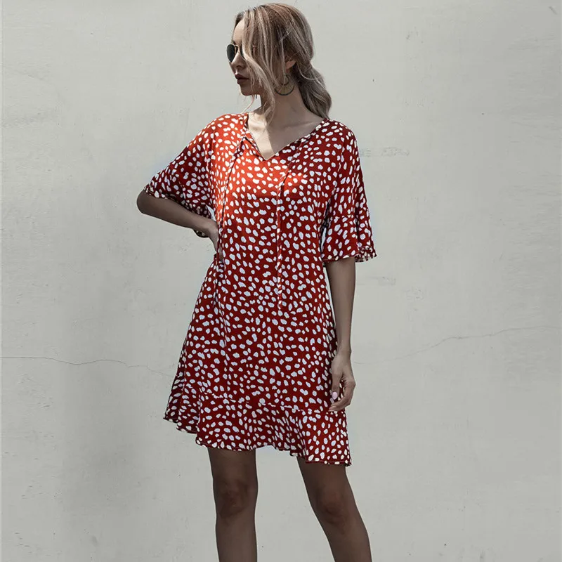 

Casual Vintage Women Print Mini Dress Fashion Elegant Summer 2020 Women Dress Flare Sleeves Dress
