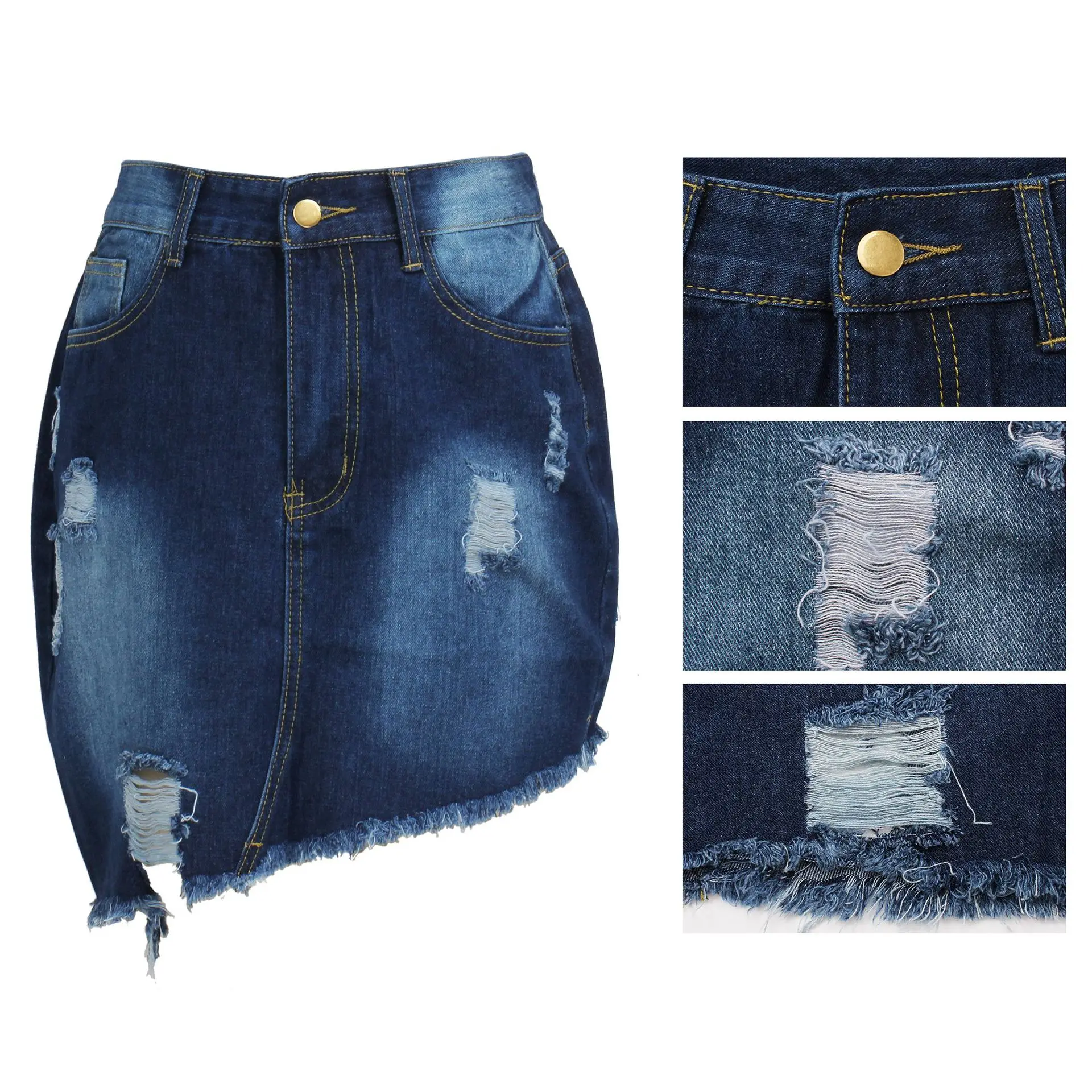 

Chiclover Women Cowboy Bottoms Wholesale Sexy Holed Frayed High Waist Irregular Denim Skirt Streetwear Mini Skirts Drop Shipping