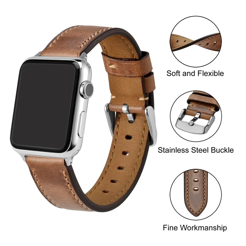 Anbeer ремешки для часов Apple 38 мм 40 42 44 кожаный ремешок iWatch мужской сменный Браслет