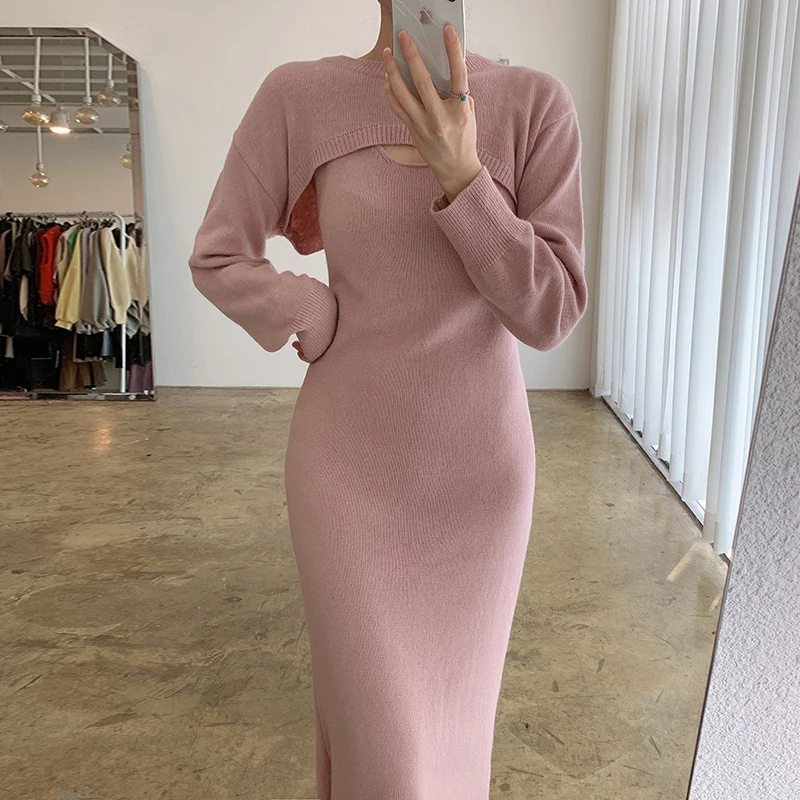 Женское трикотажное платье без рукавов с v-образным вырезом Осеннее однотонное