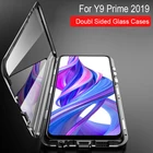 Роскошный Магнитный поглощающий чехол для Huawei Y9 Prime 2019, металлическая рамка, двухсторонний стеклянный чехол Y9 Prime 2019, защитный чехол