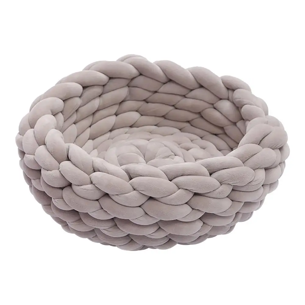 

Chunky Knit Pet Bed Fashionable Cat Cave Dog Bed For Indoor Pets Soft Cotton Round Dog Basket Knitted Pet Bed Cave Dog Nest.Warm