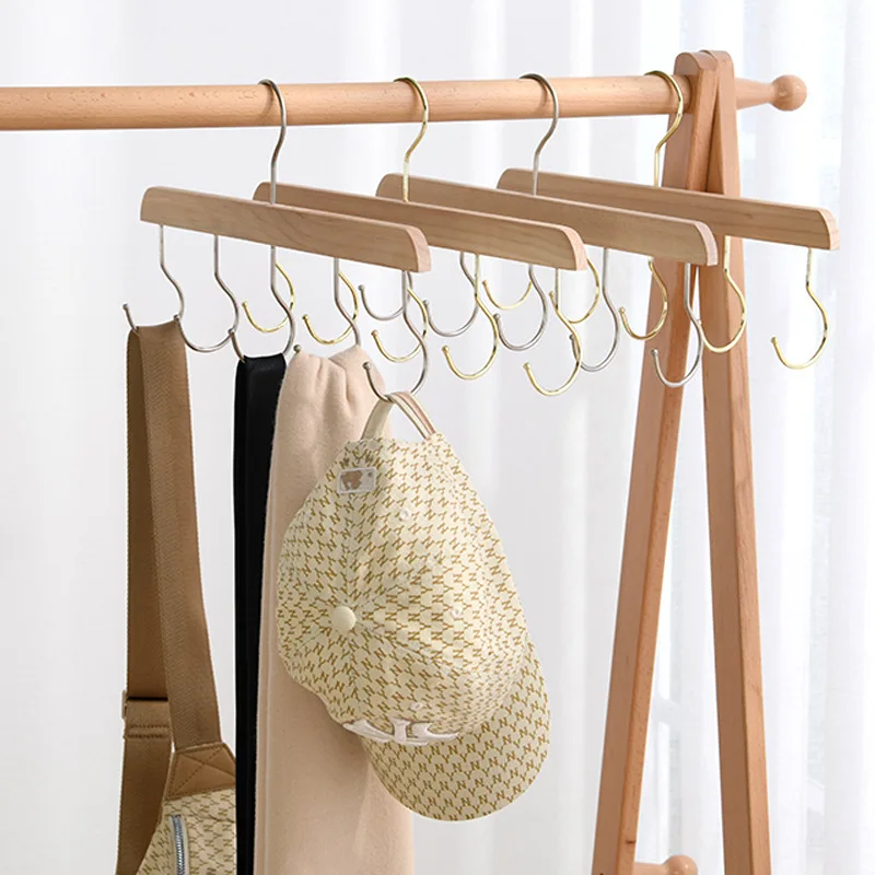 

5 In 1 Storage Hanger Wood Gold Belt Clothing Store Tie Behind Door Back Hook Household Wardrobe Silk Scarf Home Key Decoration