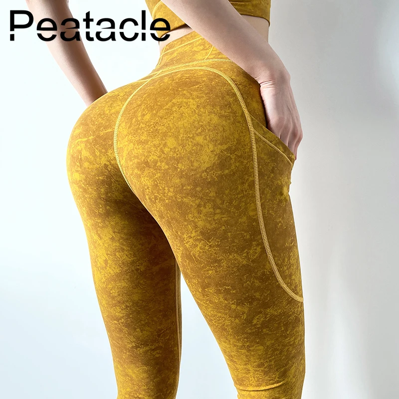 

Peatacle High Waist Yoga Pants Women's Tie Dye Quick Dry Leggings with Pocket Leggings Sport Fitness Gym Clothing