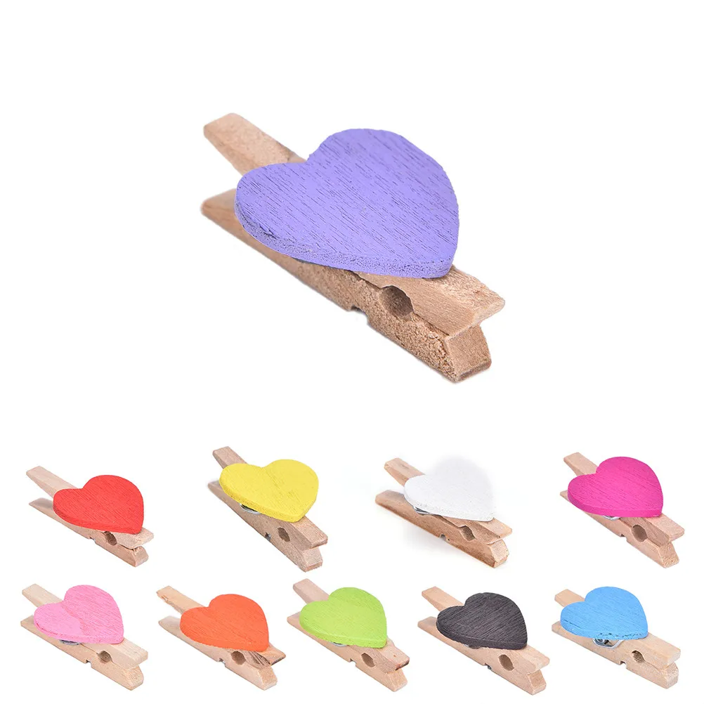 

25PCS/Lot Mini Romantic Loving Heart Shape Wood Clips Handicrafts Photos Papers Clothes Pegs Home Bachelorette Party Decoration