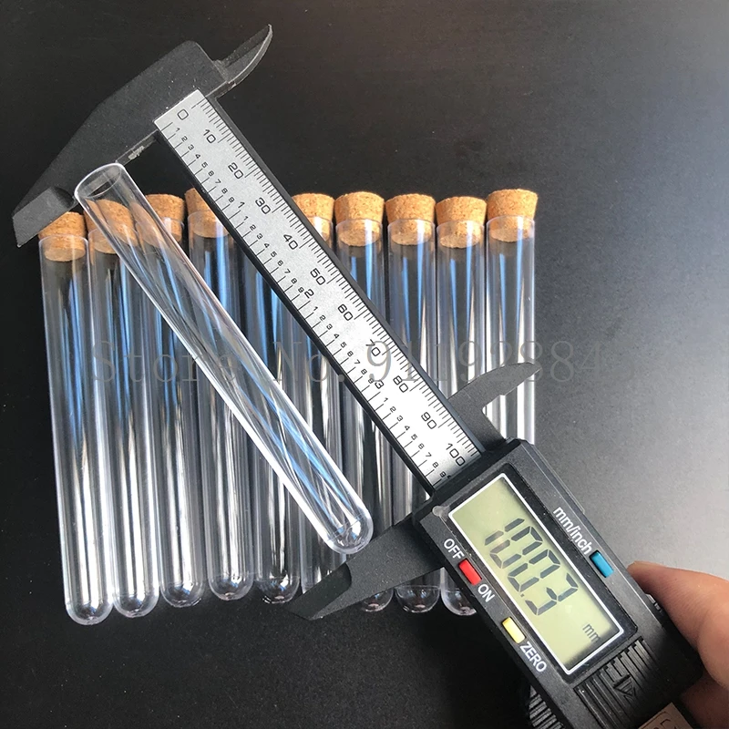 Лабораторные прозрачные пластиковые пробирки с пробками 100 шт. 15x100 мм школьные