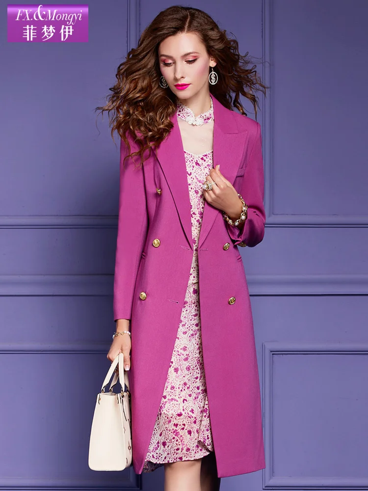 

suit collar windbreaker coat small woman 2021 autumn and winter new double breasted slim medium and long coat