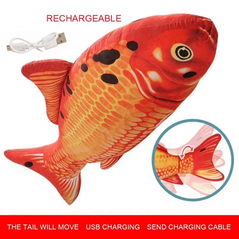 

Pet Cat Wiggly Fake Fish Toys USB Rechargeable Electric Wagging Tail Simulation Fish Toy Red Carp For Cats Dogs Puppies Kittens
