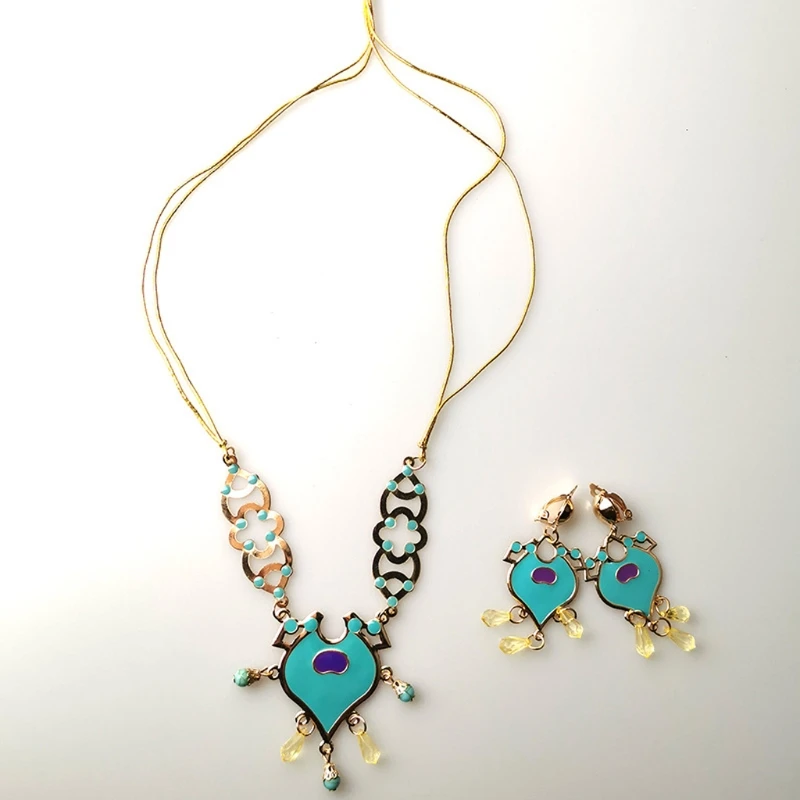 

Women Jasmine Headband Earrings Pendant Jewelry Set Dress Up Princess Costume