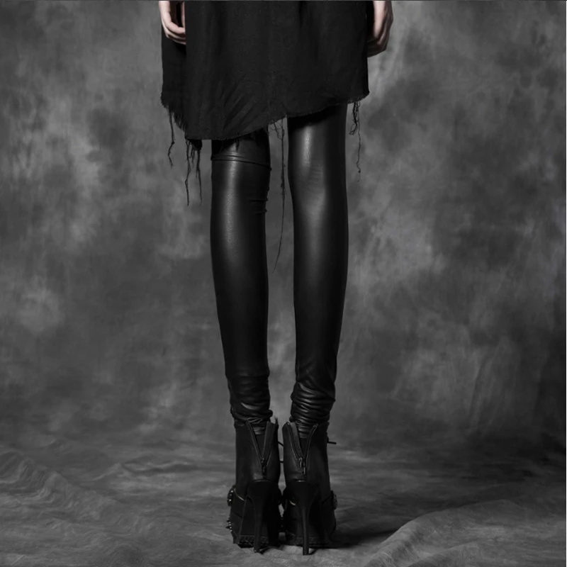 PUNK RAVE Punk Rock Crack Grain Fabric Leather Pants Steampunk Gothic Black Women Stretch Tights Female Elastic Trousers Capris | Женская