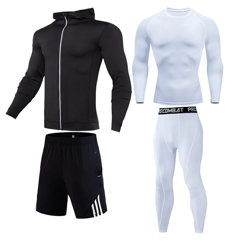4-piece suit 4 Зимний Открытый костюм для бега полный мужской спортивный костюм Фитнес Компрессионные колготки спортивный костюм толстовка рубашка для бега леггинсы для спортзала спортивная одежда - Цвет: 4-piece suit 4