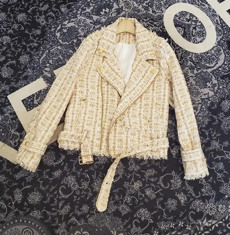

Lady Unique Button Long Sleeve Design Fashion Tweed Jacket 2020 Businesswomen locomotive Formal Short Coat