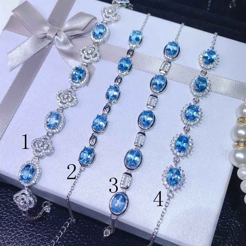 Браслет из натурального топаза большой цвет чистое серебро 925 пробы|Гибкие и