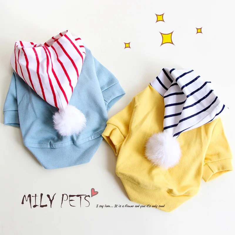 

Dog Sweater Cute Fur Ball Striped Hoodie Pet Spring And Autumn Thin Clothes Puppy Clothes Green And Yellow