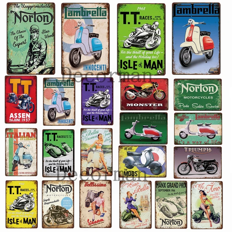 

[ Mike86 ] Norton Lambrella Triump TT ISLE OF MAN Motor Custom Metal Sign Shabby chic Retro wall Painting 20*30 CM LTA-1695