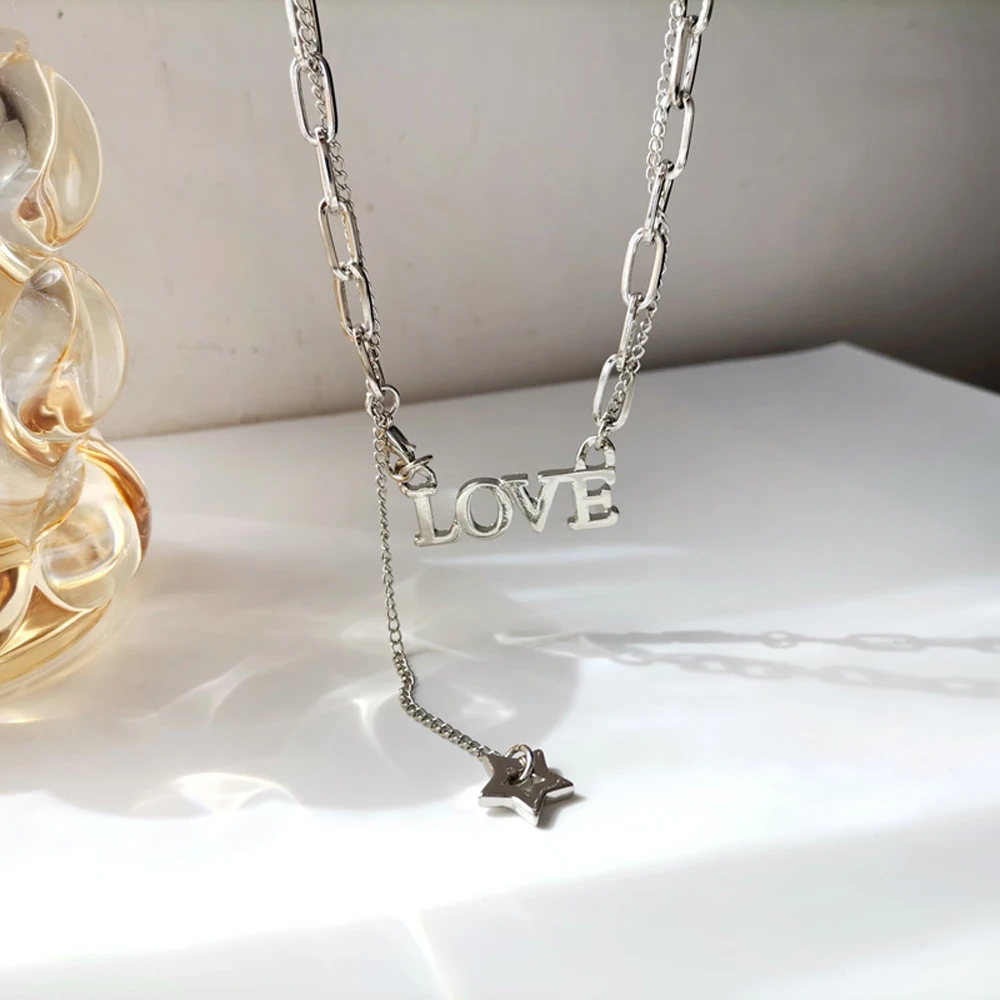 

Metal Star Necklace for Women Korean Fashion Love Letters Accessories Luxury Jewelry Gift Charm Clavicle Chain